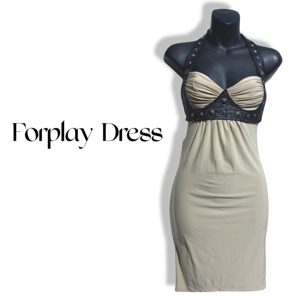 COPY - Woman's Studded Body-con Dress, Cream sleeveless,Studded erotic Dress